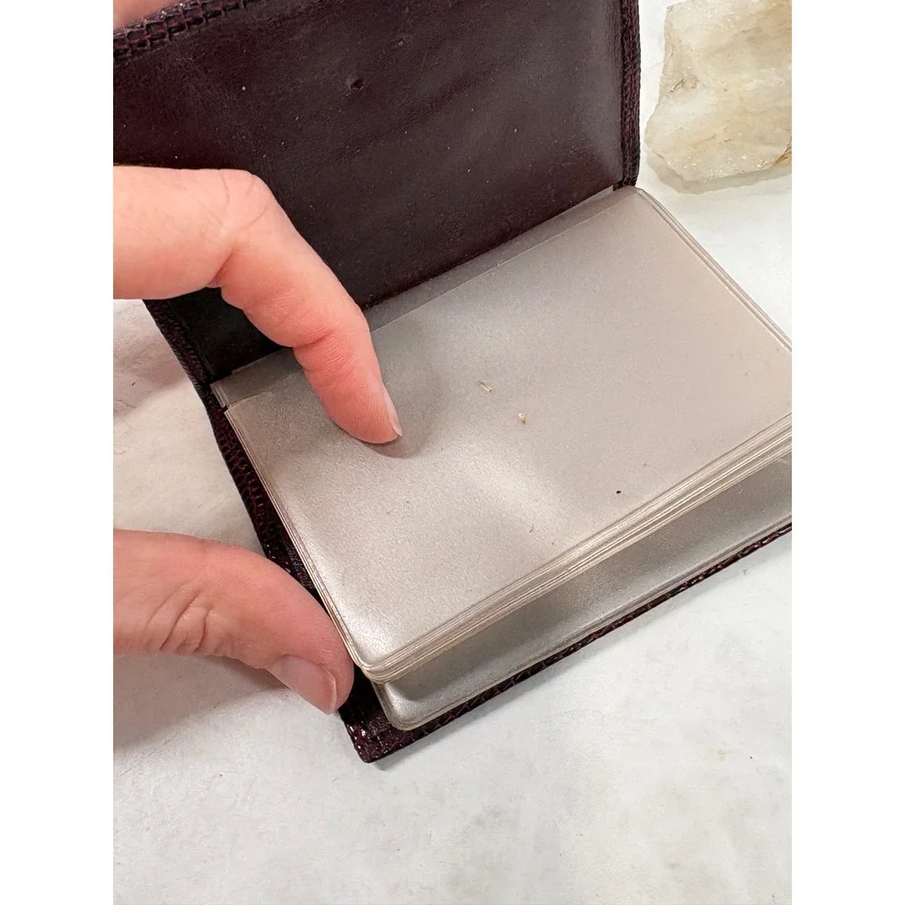 Lederer Italy Vintage Burgundy Lizard Embossed Leather Photo Card Holder Wallet